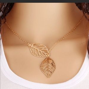 -Womens double leaf delicate necklace . Gold by Golden threads . New